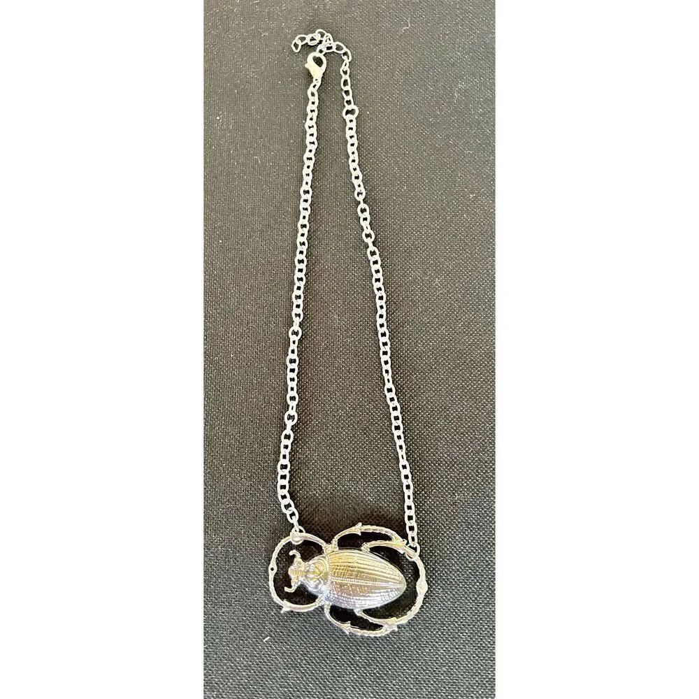 Beetle Scarab Silver Tone Necklace W/ Adjustable Clasp Steampunk Gothic
